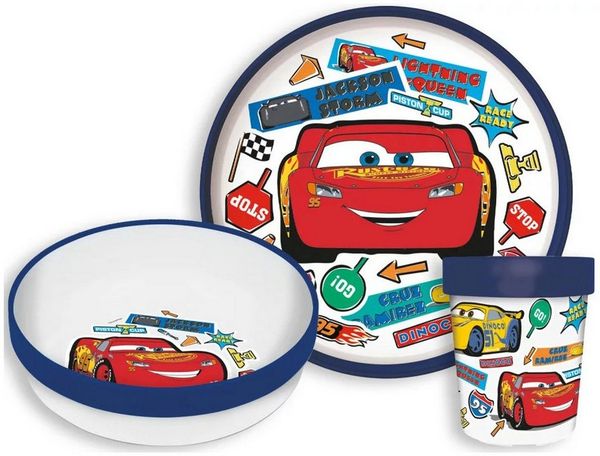 Disney Kindergeschirr-Set Disney Cars Lightning McQueen Kinder Geschirr-Set 3 tlg, 1 Personen, Kunststoff, Teller Schüssel Becher