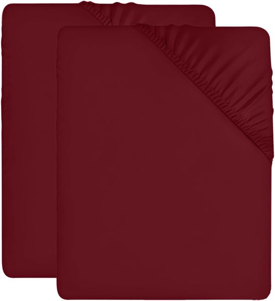 Utopia Bedding - 2er Set Spannbettlaken 90x200 cm - Burgund - Gebürstete Mikrofaser Spannbetttuch - 35 cm Tiefe Tasche