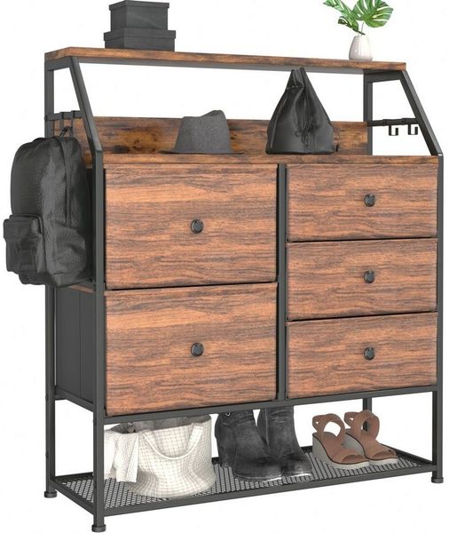 YOLEO Kommode Schubladenschrank mit 5 Schubladen und Schuhregal