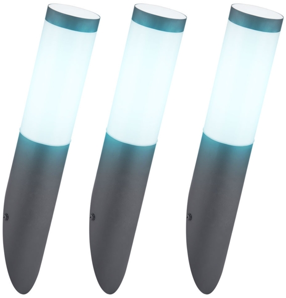 3er Set Fackel-Wandleuchten, Edelstahl anthrazit, App-/Sprachsteuerung