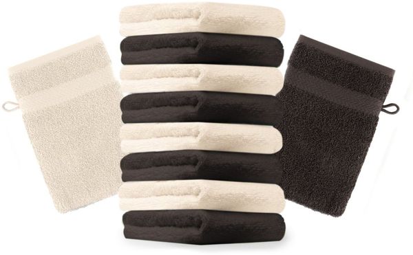 Betz Waschhandschuh 10 Stück Premium 16x21 cm Farbe dunkelbraun und beige, Baumwolle (Set, 10-St)
