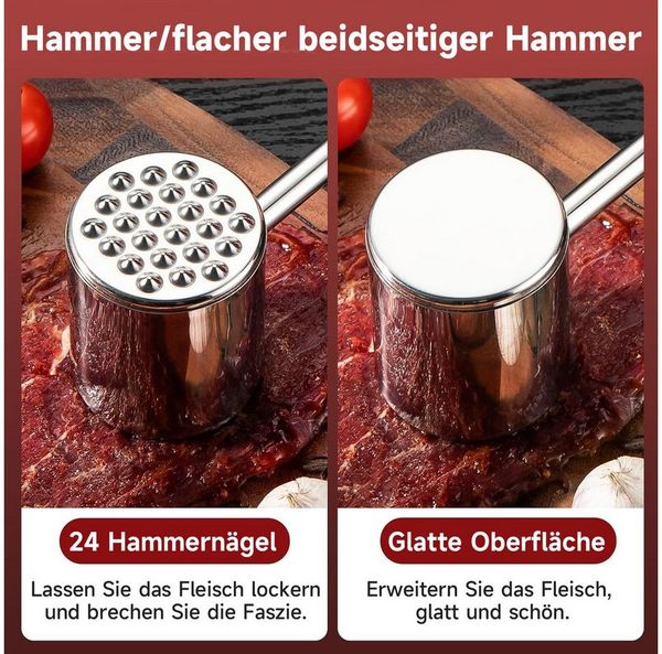 OSTWOLKE Fleischhammer Doppelseitig Fleischklopfer 304 Edelstahl Fleisch Hammer Silber