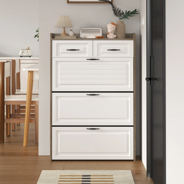 Schuhschrank, 80/23/131 cm, Schuhkipper, Schuhregal mit Schubladen und 3 Klappen, schmal