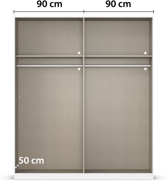 rauch Acero, Kleiderschrank, Garderobenschrank in moderner Loft-Optik, 4-türig, 2 Glastüren, mit 2 Kleiderstangen und 2 Einlegeböden, Farbe Grau metallic, BxHxT 181x210x54cm Bild 6