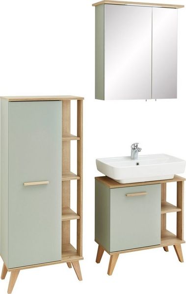 Saphir Badmöbel-Set Quickset 3-teilig, Waschbeckenunterschrank mit LED-Spiegelschrank, (3-St), Midischrank, inkl. Türdämpfer, 4 Türen, 5 Einlegeböden, Bad-Set