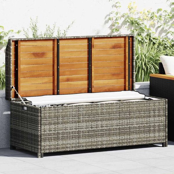 vidaXL Gartenbank mit Stauraum 120 cm Poly Rattan Grau 46481