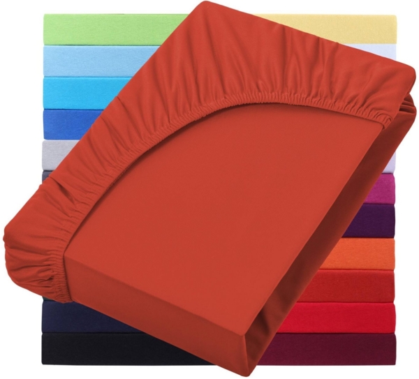 NatureMark Spannbettlaken Jersey Basic Spannbetttuch, 100% Baumwolle, Gummizug: rundum, (1 Stück), in vielen Größen und Farben, bis 40cm Steghöhe, 200x220cm, Rost rot
