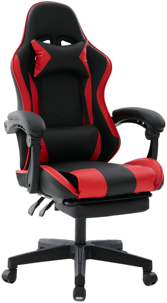 Delman Bürostuhl Gaming Stuhl Gaming Sessel Ergonomischer Gamer Stuhl mit Fußstütze Kopfstütze Gaming Chair 0060 Rot