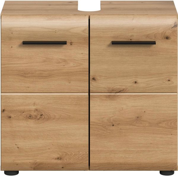 welltime Waschbeckenunterschrank FLORENZ, Breite 60cm, inkl. Siphonausschnitt, mit Türen oder Schüben (1-St, TOPSELLER) hochwertige MDF Front, Griff schwarz, Badschrank, Bad Bild 3