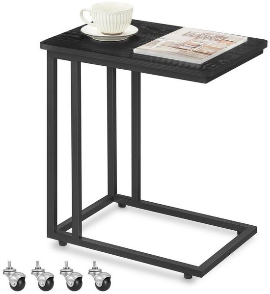 Vasagle Beistelltisch mit Rollen, Industrie-Design, Holzspanplatte/Stahl, Ebenholzschwarz, 50 x 35 x 60 cm