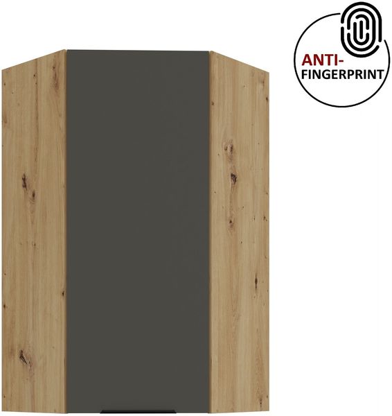 Küchen Eckhängeschrank 60x60 cm - Höhe 90 cm Küche ARIA Graphite ultra matt + Eiche Artisan matt, hochwertige Fronten mit Anti Fingerprint Beschichtung Küchenzeile Küchenblock