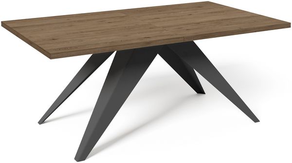 MEBLINI Esstisch Ausziehbar aus Metall - 160-260 x 90 x 76 cm - VENTI - Davos Eiche/Schwarz Matt - Loft - Esszimmertisch Modern - Küchentisch - Ausziehtisch - Dining Table