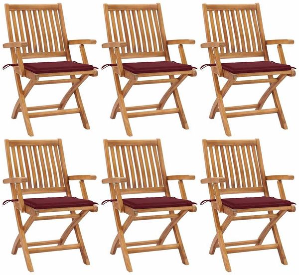 vidaXL Klappbare Gartenstühle mit Kissen 6 Stk. Massivholz Teak 3072759