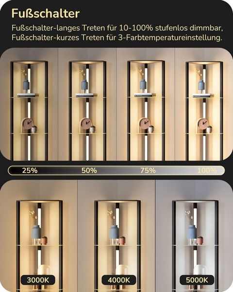EDISHINE Stehlampe Wohnzimmer Dimmbar, Standleuchte mit Ablage, LED fest integriert, warmweiß bis kaltweiß dimmbar, LED Dimmbar Stehleuchte, Regal mit Licht