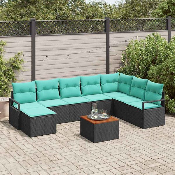 vidaXL Gartensofa-set mit Kissen 9 pcs Schwarz Poly-Rattan 3347746