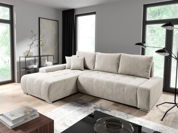 Ecksofa Sofa mit Schlaffunktion VOGAR Stoff Poso Creme Ottomane Links