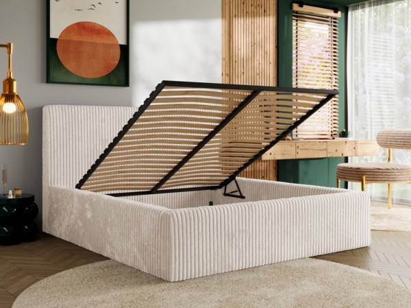 Polsterbett mit Stauraum Lattenrost TILIANO CLASSIC Bett gepolstert Doppelbett mit Kopfteil Multipocket Matratze - 140x200 cm - Beige Cord - ELORI LUX Bild 3