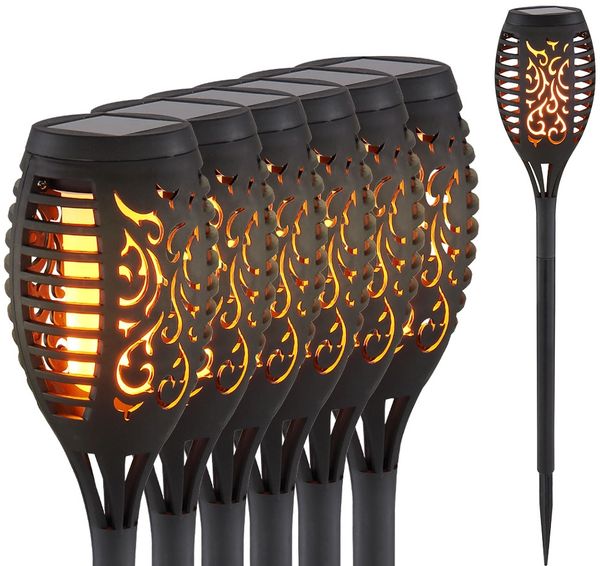 6er Set LED Solar-Steckleuchte, Stanzungen, schwarz, H 49,5 cm