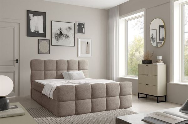 Boxspringbett Schlafzimmerbett SATINE 200x220cm Stoff Coral Dunkelbeige