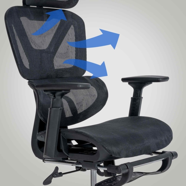 DELUKE® Bürostuhl Ergonomisch OLYMPO Schreibtischstuhl mit Rollen Höhenverstellbarer Drehstuhl, Arbeitsstuhl mit Kopfstütze Fußstütze Chefsessel, Computerstuhl 135 kg Schwarz Bild 3