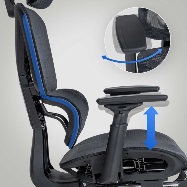 DELUKE® Bürostuhl Ergonomisch OLYMPO Schreibtischstuhl mit Rollen Höhenverstellbarer Drehstuhl, Arbeitsstuhl mit Kopfstütze Fußstütze Chefsessel, Computerstuhl 135 kg Schwarz Bild 2