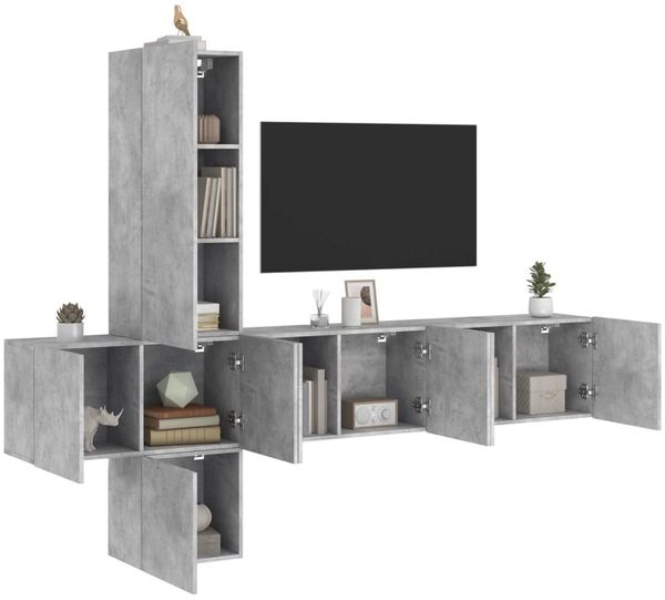 vidaXL 5-tlg. Wohnwand Betongrau Holzwerkstoff 3216460
