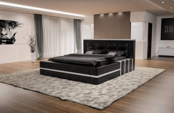 Bett Designerbett Asti 180x200 Schwarz - schwarz-weiss
