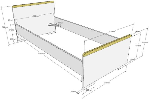 Vipack 'London' Einzelbett inkl. Bettschublade 90x200 cm Dekor Weiß/Absatz Buche natur massiv Bild 5