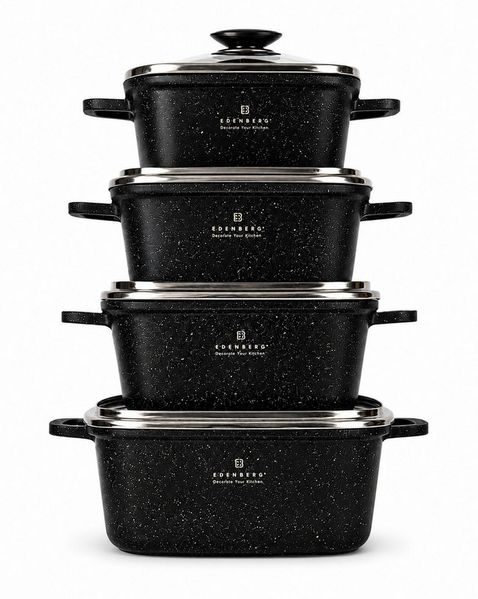 Edenberg Topf-Set 8 tlg. Schöne quadratische Töpfe zum Backen und Kochen in 4 Größen, Aluminium, Edelstahl, Aluminiumguss (Entscheiden Sie sich für dieses hochwertige Topfset und erleben Sie Kochen auf einem neuen Niveau, mit Komfort, Stil und hervorra...
