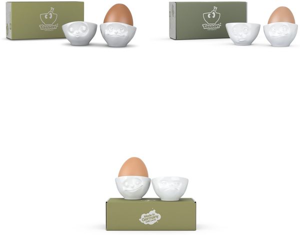 Fiftyeight 6er Eierbecher Set - KÜSSEND & VERTRÄUMT & GLÜCKLICH & HMPFF & LECKER