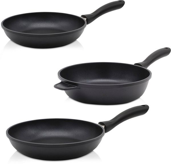 Krüger Pfannen-Set Aluguss Pfannenset LEIPZIG, 3 tlg, Aluminiumguss (Set, 3-tlg, 1x Bratpfanne Ø 20 cm, 1x Bratpfanne Ø 28 cm, 1x Schmorpfanne Ø 24 cm), hochwertige Antihaft-Versiegelung