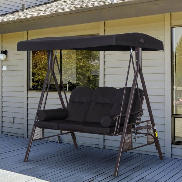 Outsunny Hollywoodschaukel mit Seitenwänden, mit Sonnendach, 3-Sitzer, Relaxfunktionen, Schaukel, 1 tlg, Gartenschaukel, für Garten, Balkon, Schwarz