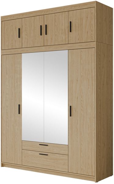 Kleiderschrank Elena 4D mit Spiegel (Farbe: Geölte Eiche, mit Schrankaufsatz)