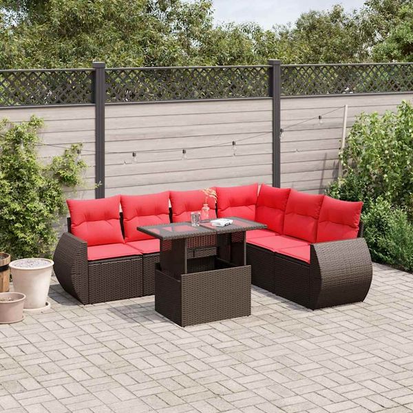 vidaXL 7-teiliges Gartensofa-Set mit Kissen, braun, Polyrattan 3268564