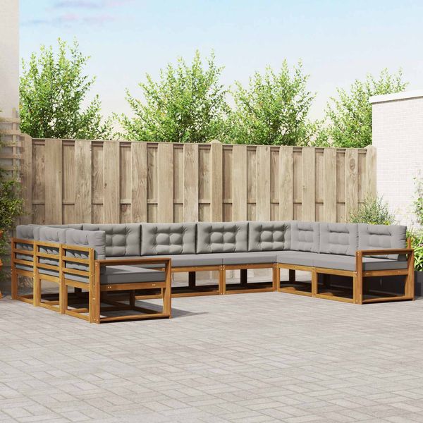 vidaXL Outdoor-Sofagarnitur mit Kissen 9 pcs Natürlich und Hellgrau 3368174