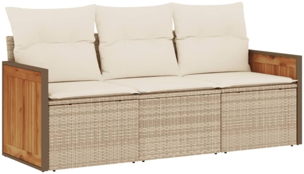vidaXL 3-tlg. Garten-Sofagarnitur mit Kissen Beige Poly Rattan 3259839