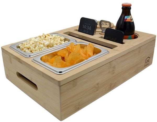 UNUS HOME Tablett Couchbar Sofatablett mit Getränkehalter mit Snackschalen, (Couchbar 40x26x10cm(LxBxH) inklusive Flaschenöffner), Couchbutler, Sofatablett, Getränkehalter für den gemütlichen Filmabend