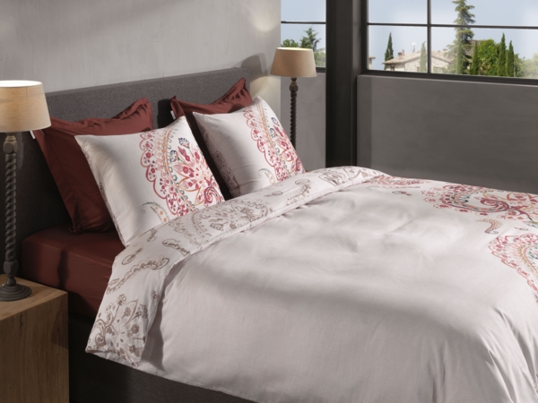 Heckett & Lane Mako-Satin Bettwäsche 135x200 Ruby natural Paisley rosa pink Bild 3