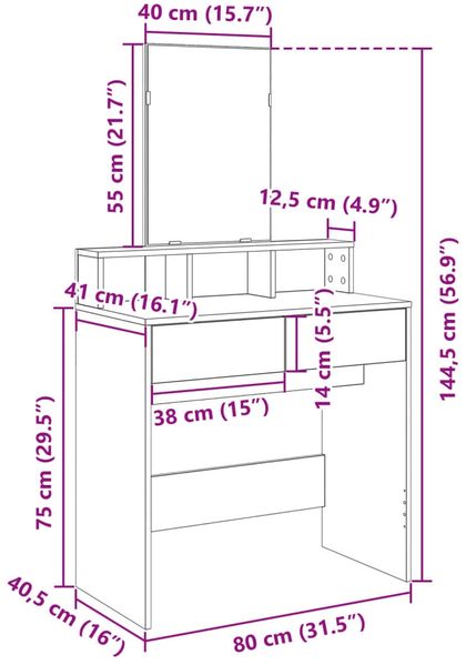 vidaXL Schminktisch mit Spiegel Weiß 80x41x144,5 cm 848171 Bild 10