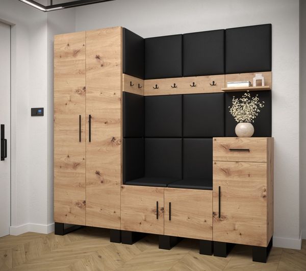 ABIKS MÖBEL Garderoben-Set ARTIN Set 1 Garderobe mit gepolsterten Paneelen, Industriell Design