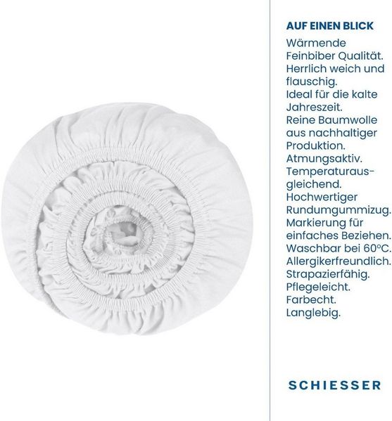 Schiesser Feinbiber Spannbettlaken Finni aus wärmender Baumwolle, Farbe:Weiß, Größe:90x200 cm Bild 2