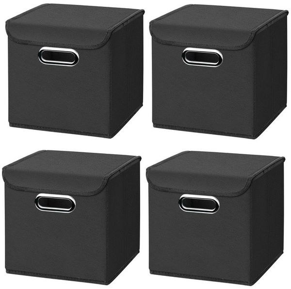 StickandShine Faltbox 4er Set mit Deckel 25x25 cm – Hellgrau, Schwarz, Weiß, Türkis, Creme