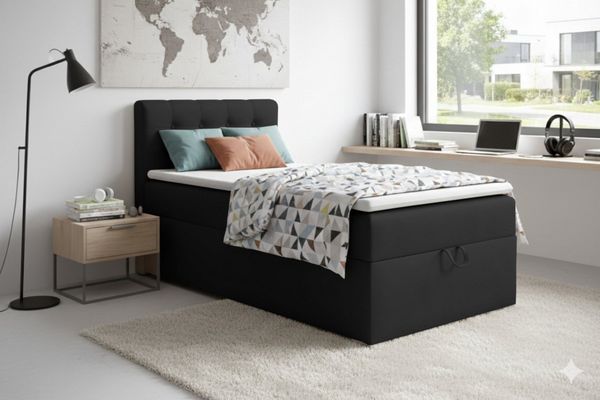 Deine Möbel 24 Boxspringbett TEEN 3 Bett für Teenager Jugend Jugendbett Einzelbett (Jugendzimmer Beige Grau Hellgrau Grau Anthrazit Schwarz, 3-St, Bonellfederkern-Matratze H3 Taschenfederkern-Matratze H4), 90x200 100x200 Polsterbett Velours