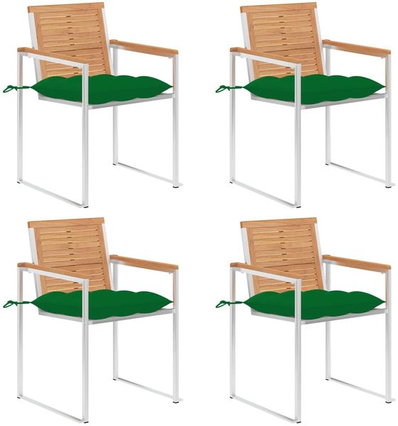 vidaXL Gartenstühle 4 Stk. mit Kissen Massivholz Teak 3078574