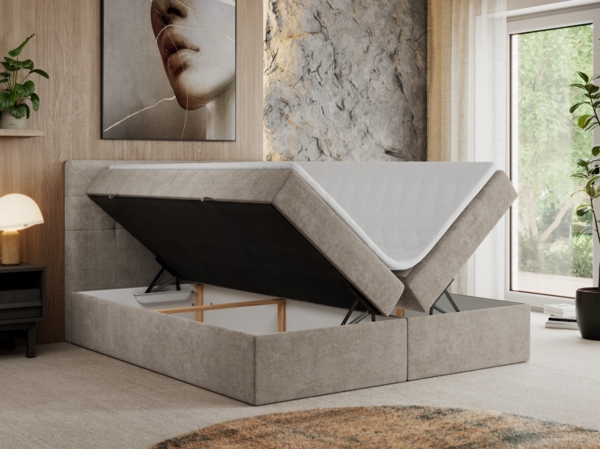 Boxspringbett, Doppelbett Matratze und Topper, Polsterbett - CENTOS - 180x200cm - Grau Velours - H4 Bild 2