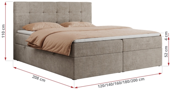 Boxspringbett, Doppelbett Matratze und Topper, Polsterbett - CENTOS - 180x200cm - Grau Velours - H4 Bild 5