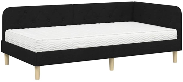 vidaXL Eckbettgestell mit Matratze Schwarz 90 x 190 cm Stoff 3394111