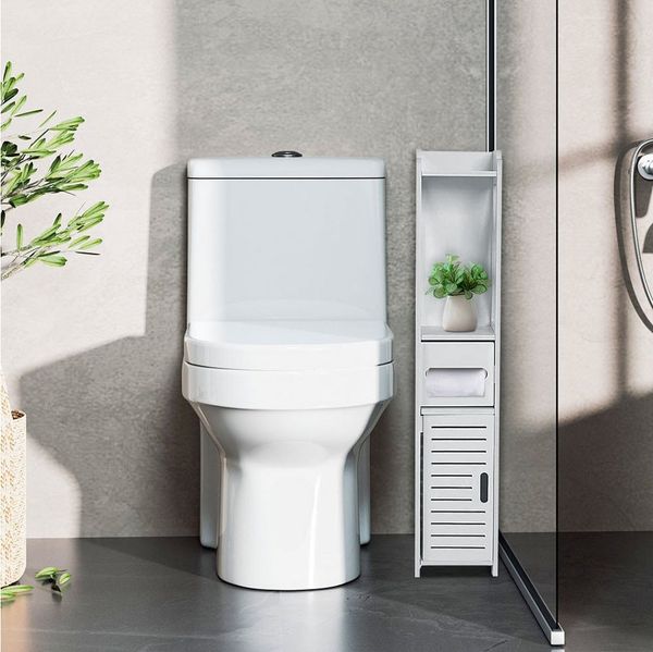 JEOBEST Badkommode Badezimmerschrank mit Toilettenpapierhalter, (1-St, Badregal), Schmal mit Tür, 20x15x80 cm