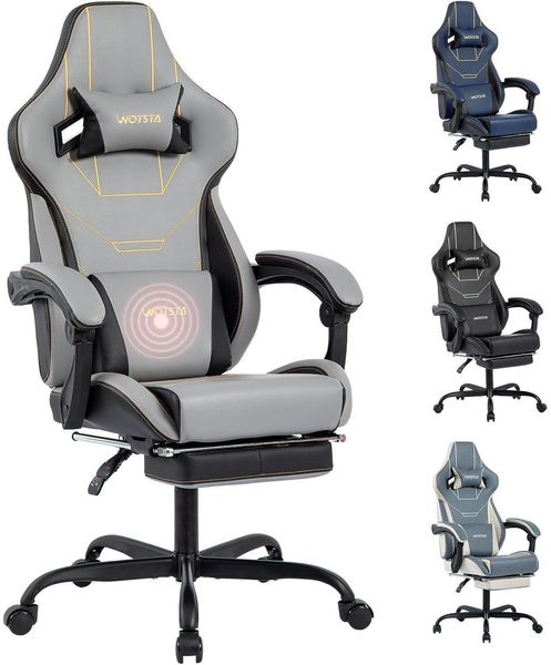 Gaming Stuhl Ergonomisch Racing Bürostuhl mit Fußstütze höhenverstellbar Gray
