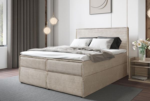 B&B Home 'Tilia II' Boxspringbett mit Bettkasten, Stoff, Beige, 160x200 cm